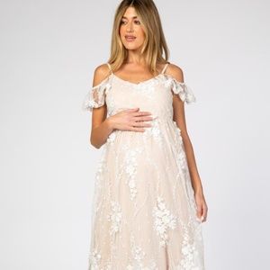 Pink Blush Ivory Maternity Evening Gown